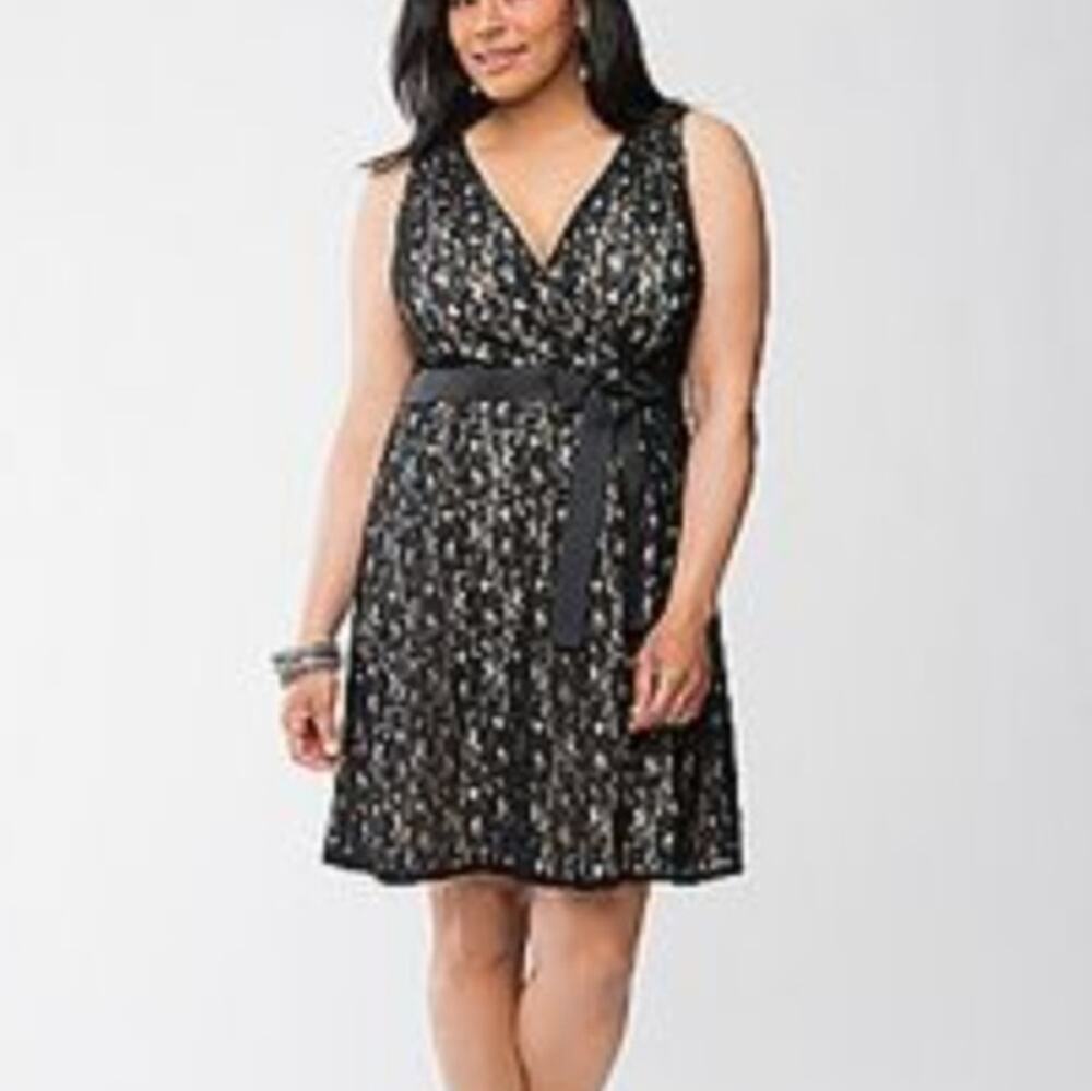 Lane Bryant Fit Flare Black Lace Dress 14 LBD Cocktail Wedding Guest Date Night